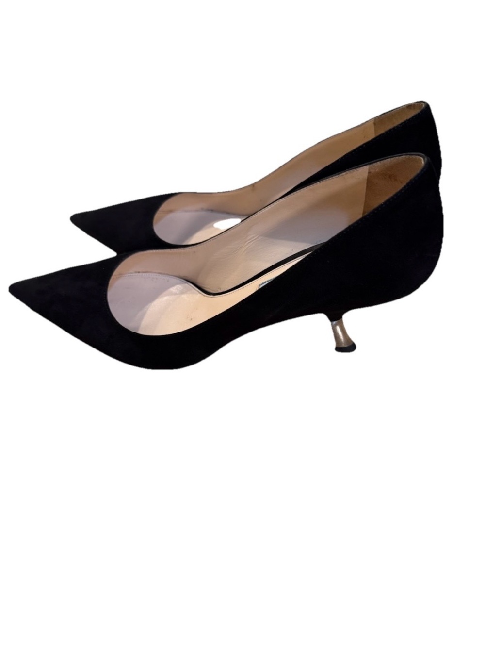 Prada Black Pointed-Toe Low Kitten Heel Pumps. Size 40 1/2